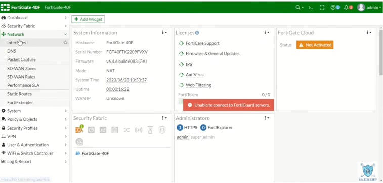 FortiGate 40F vs SonicWall TZ270: The Ultimate SMB Firewall Showdown FortiGate 40F FortiOS System Information Dashboard and Security Licenses