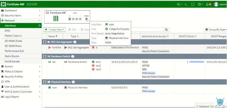 FortiGate 40F vs SonicWall TZ270: The Ultimate SMB Firewall Showdown FortiGate 40F Network Interfaces and 1Gbps WAN Link Connection Status