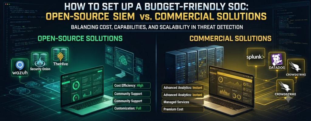 How to Set Up a Budget-Friendly SOC: Open-Source SIEM vs. Commercial Solutions InfraReviewer.com - Budget Friendly SOC Setup: Open Source Wazuh SIEM vs Splunk Commercial Comparison Dashboard