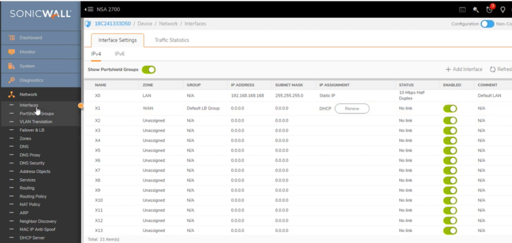 FortiGate 40F vs SonicWall TZ270: The Ultimate SMB Firewall Showdown SonicWall TZ270 Routing Table and Physical Interface Configuration View