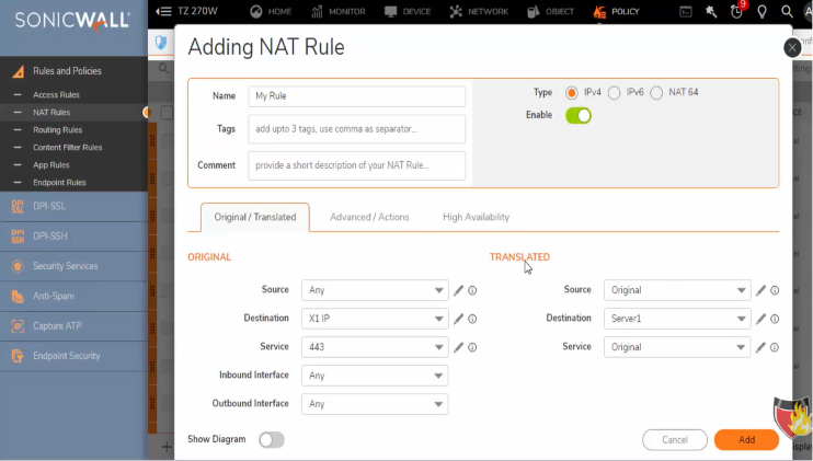 FortiGate 40F vs SonicWall TZ270: The Ultimate SMB Firewall Showdown SonicWall TZ270 SonicOS Network Policy and Adding Custom NAT Rules