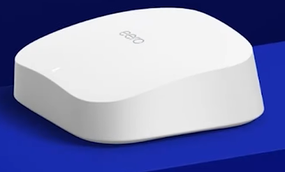 The Eero Pro 6E features a clean, wedge-shaped top that easily blends into modern home aesthetics