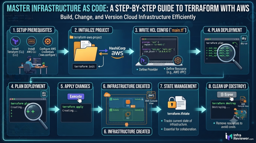 Master Infrastructure as Code: A Step-by-Step Guide to Terraform with AWS InfraReviewer.com - Master Infrastructure as Code: Step-by-Step Terraform with AWS Workflow and Architecture Guide