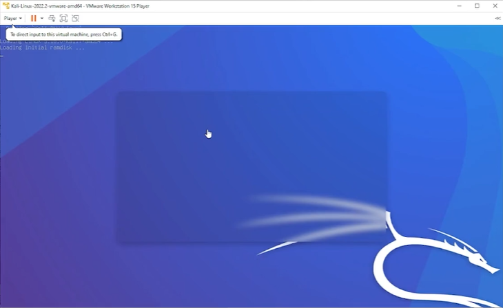 Kali Linux operating system initial boot screen loading kernel files