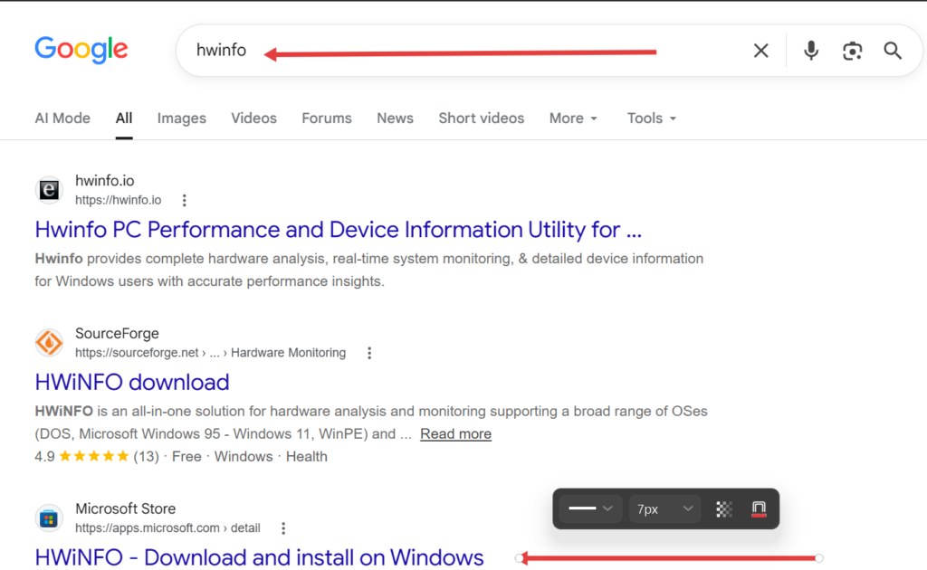 Searching official HWiNFO hardware diagnostic tool online by infrareviewer.com