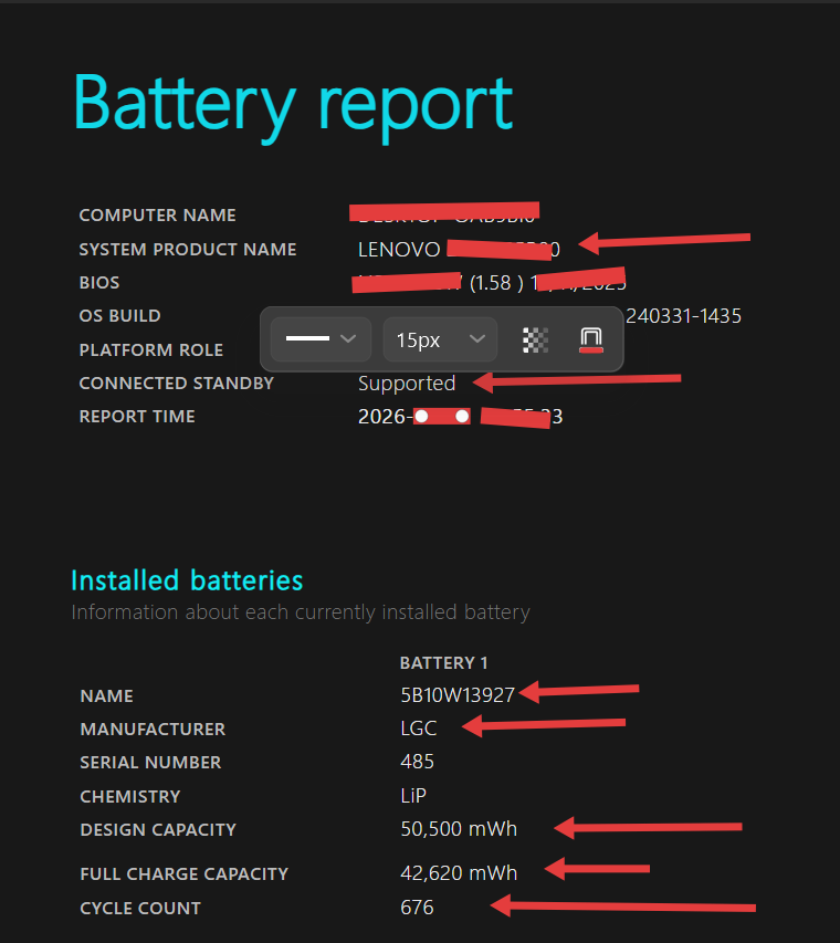 Analyzing laptop battery capacity design vs full charge report - infrareviewer.com