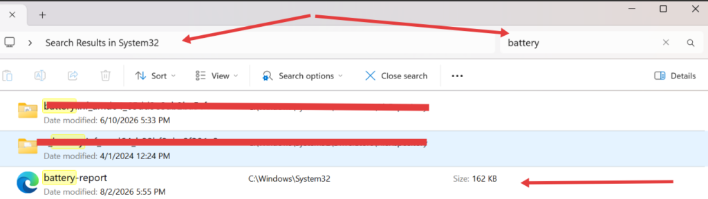 Finding generated battery report html file in System32 by infrareviewer.com
