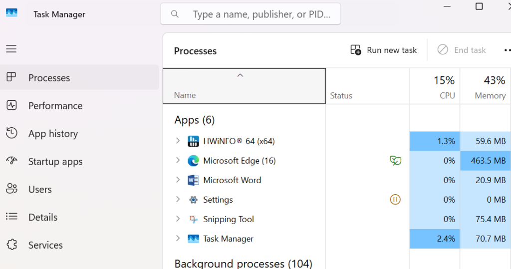 Monitoring active processes CPU and memory usage in Task Manager - infrareviewer.com