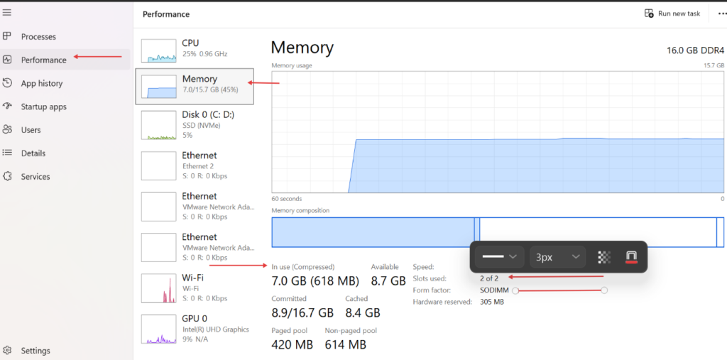 Verifying installed RAM speed slots and capacity in Task Manager - infrareviewer.com