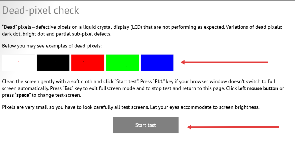 Testing laptop display for dead pixels and color spots by infrareviewer.com