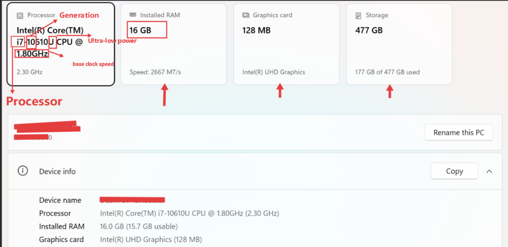 Checking laptop CPU specs RAM and storage properties - infrareviewer.com