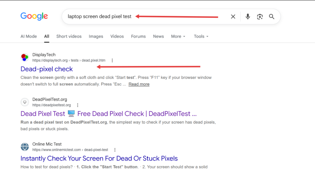 laptop screen dead pixel test by infrareviewer.com