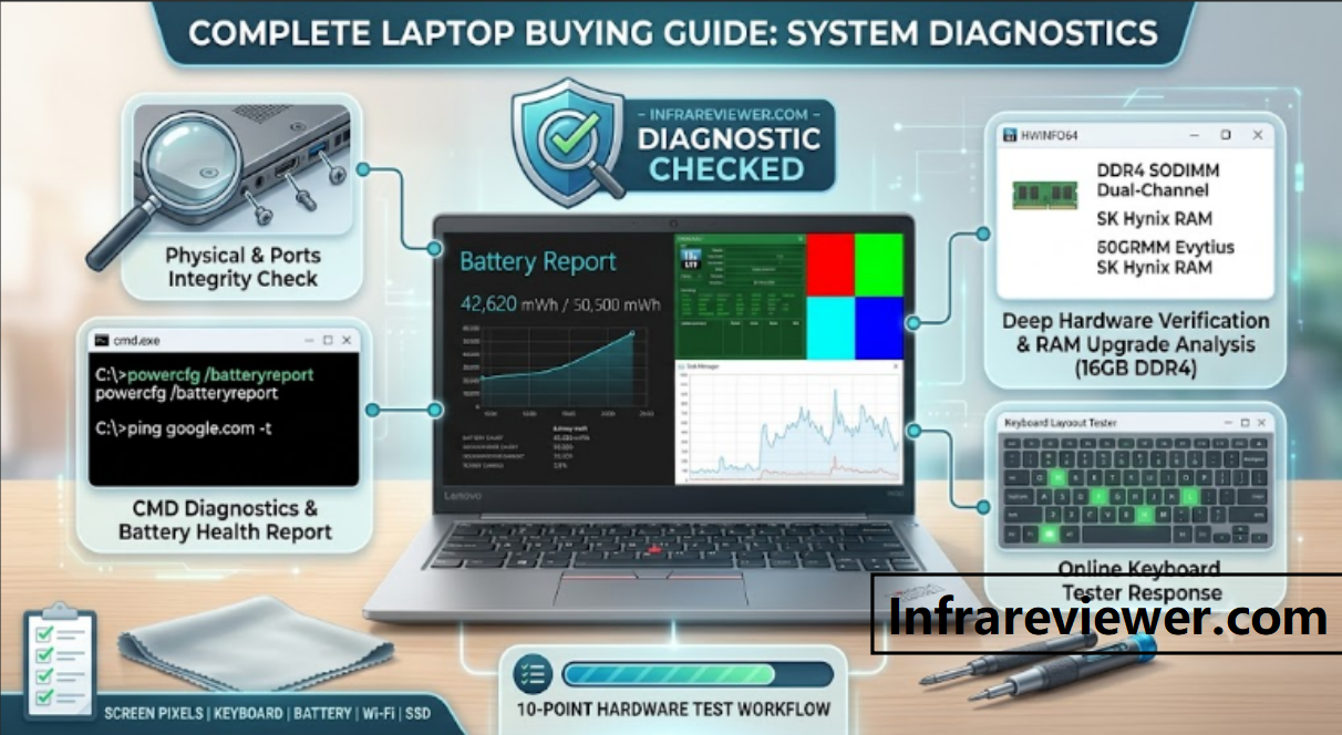 Comprehensive laptop hardware testing visual checklist and system diagnostic guide by infrareviewer.com